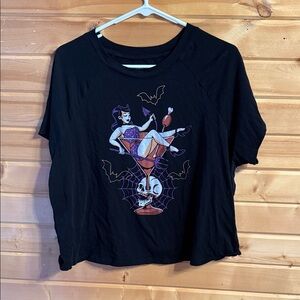 Torrid Retro Chic Black Graphic Tee with Bat and Skull Design